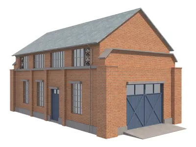 Warehouse 4 brick building with doors Low-poly 3D model