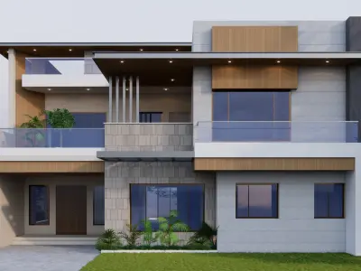 Modern House Front Side Elevation 3D model