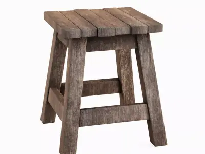 Medieval Wooden Stool 03 Low-poly 3D model