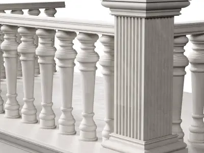 Classical Balcony With Marble Baluster Detailing 3D model