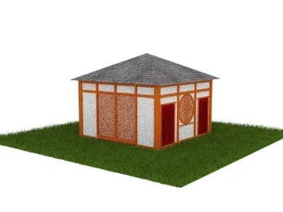 Japanese House with Inside Low-poly 3D model