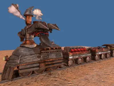 Steampunk Battle Robot Train Low-poly 3D model