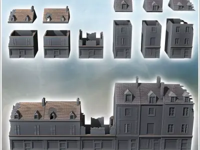 Set of damaged modern multi-story buildings with ground-floor sh 3D print model purchase