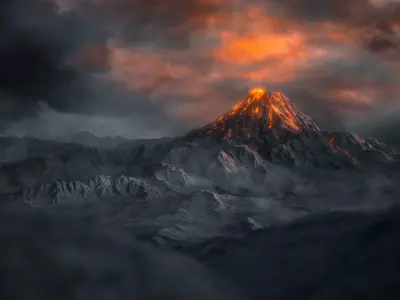 Volcano with Summer and Winter Textures Low-poly 3D model