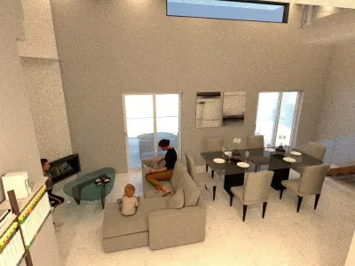 Apartments living room with stairs and couch Free 3D model