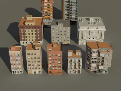 Building Collection 41-50 Low-poly 3D model