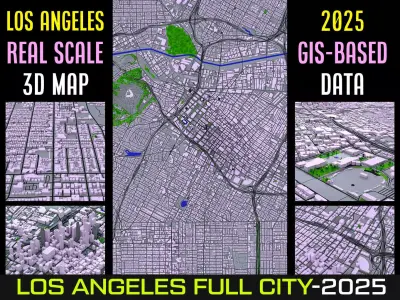 Los Angeles Real Scale 3D Map - 2025 Gis Data-Based 3D model