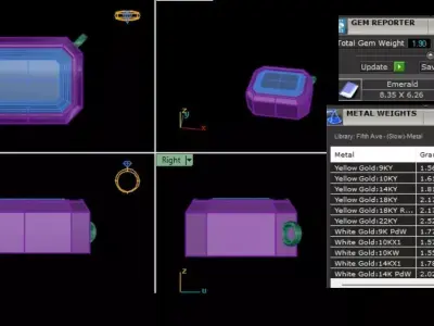 Emerald Cut Gold and Silver Pendant CAD Design STL 3DM 3D print model