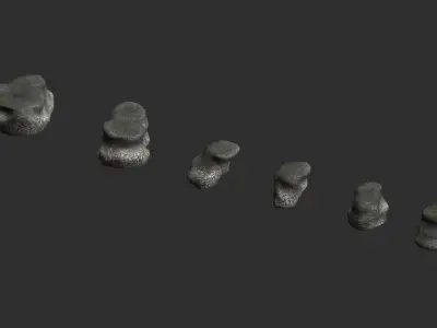Short Flat Rocks - Rough 1 Low-poly 3D model