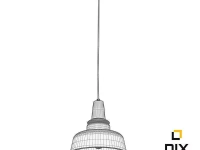 Wood and Black Metal Ceiling Light 3D model