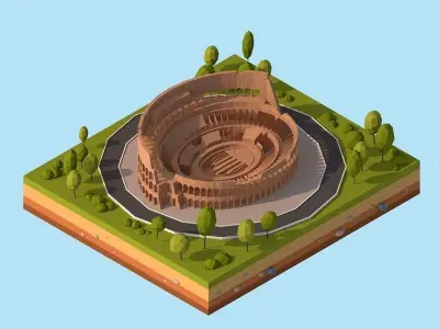Cartoon Low Poly Rome Coloseum Landmark Low-poly 3D model