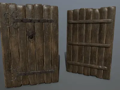 doors pair of wooden Low-poly 3D model