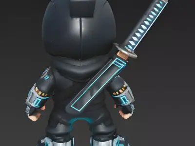 Cyberpunk Chibi Ninja 3D Character Low-poly 3D model