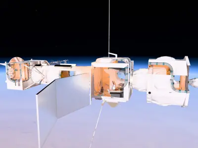 Modular Space Satellite with Control Room Low-poly 3D model