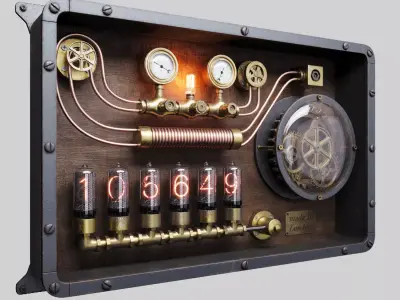 Steampunk Nixie Tube Clock Panel 3D model