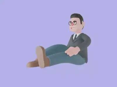 3D Cartoon Male Teacher Character-Sitting on Floor Relaxed Pose 3D model