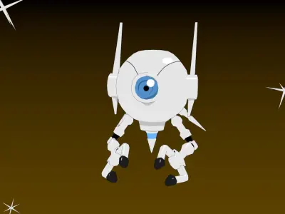 Blue-Eyed white Robot Low-poly 3D model