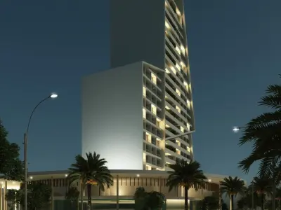 3D rendering modern hotel in middle of city 3D model