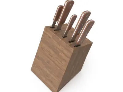 Kitchen Knife Holder with Knives Low-poly 3D model