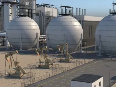 Refinery 2 power plant in desert 3D model