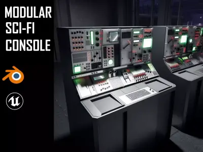 Modular Retro Sci-Fi Console Panel Computer Terminal Blender UE5 3D model