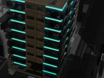 Four Modern Buildings  Low-poly 3D model