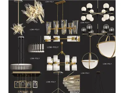 Chandelier low poly 3d model collection made of metal Low-poly 3D model
