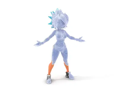 Energetic BlueHaired Athlete Rigged and Animated Low-poly 3D model