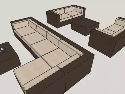 Modern Sectional Sofa with Coffee Tables  3D Model 3D model