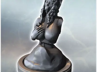 Bust of a crouching female creature with long hair and antennae  3D print model