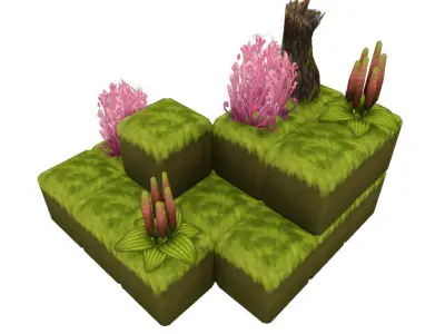 Cube World Level Building Set - Low Poly Hand Painted Low-poly 3D model