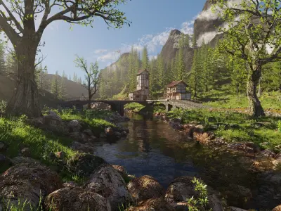 Medieval Bridge Scene 3D model
