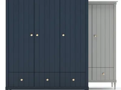 Bourbon Vintage 3 Door Triple Wardrobe  Low-poly 3D model