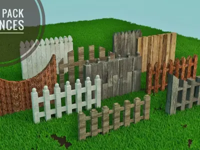 Wooden Fence Pack - 10 Fences Low-poly 3D model