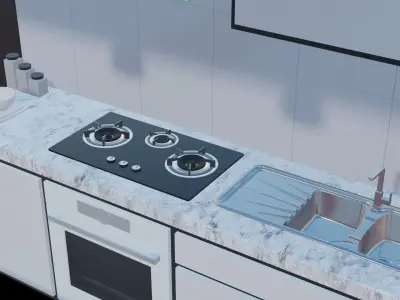white modern design kitchen with lights - blender eevee Low-poly 3D model