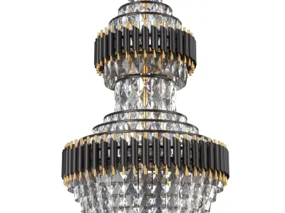 Black Geminus Long Crystal Double Height Chandelier 3D model