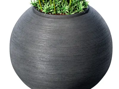 Decorative fern in a modern round vase potted flowerpot Art Deco 3D model