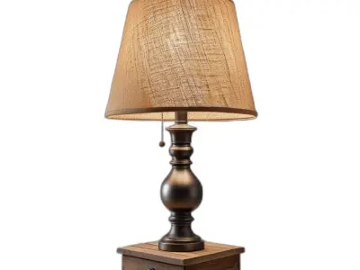 Rustic Table Lamp Burlap Shade Low-poly 3D model