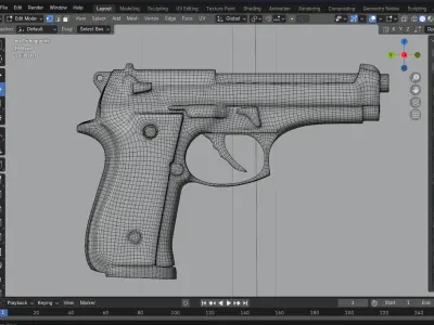 Realistic 3D Pistol Silhouette with Dramatic Lighting Low-poly 3D model