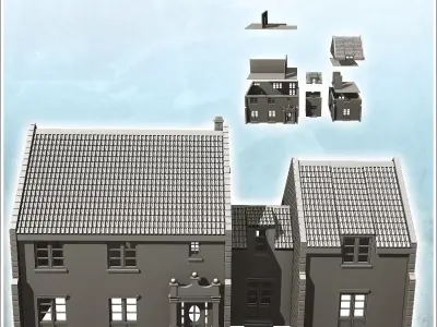 Double houses with central building and floor 6 - World War Two  3D print model