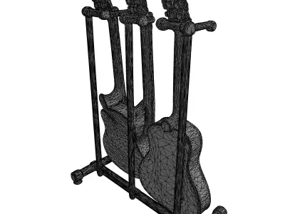 Acoustic Guitar Stand with Four Guitars Low-poly 3D model