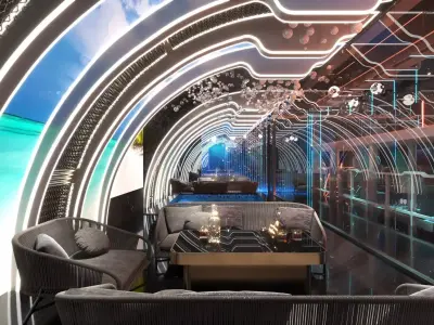 Futuristic Neon Sci-Fi Stage and LED Tunnel Lounge Environment 3D model