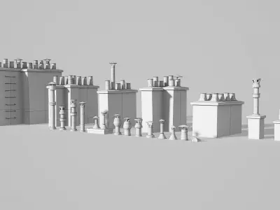 Chimneys and vents  Low-poly 3D model