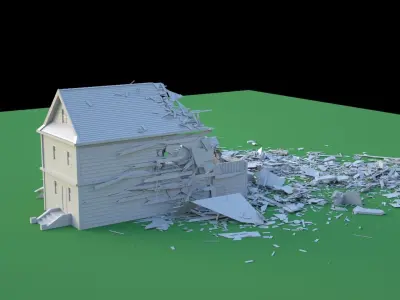 Destroyed Wooden Cottage 3D model
