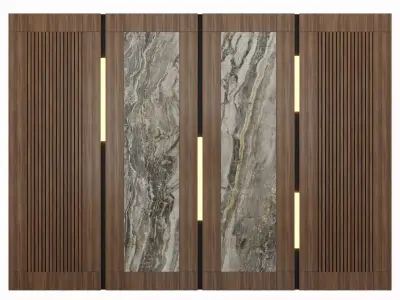 Panel wooden door with marble panels 3D model