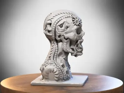 Skull robot dragon Headphone Stand Cyborg skull dragon  3D print model