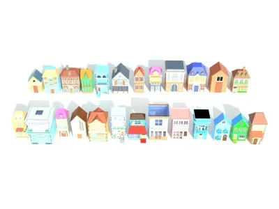 building collection for cartoon or game Low-poly 3D model