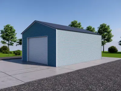 Metal Carport Single Garage Corrugated Steel Shed Low-poly 3D model