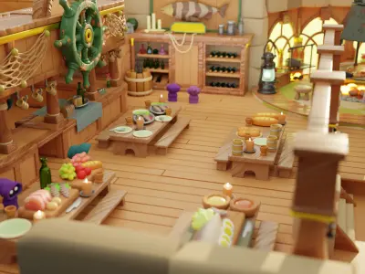 Fishermen pub Buildings Environment Assets made in Blender 3D Low-poly 3D model