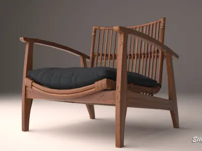 NOELIE rattan lounge used chair 3D model